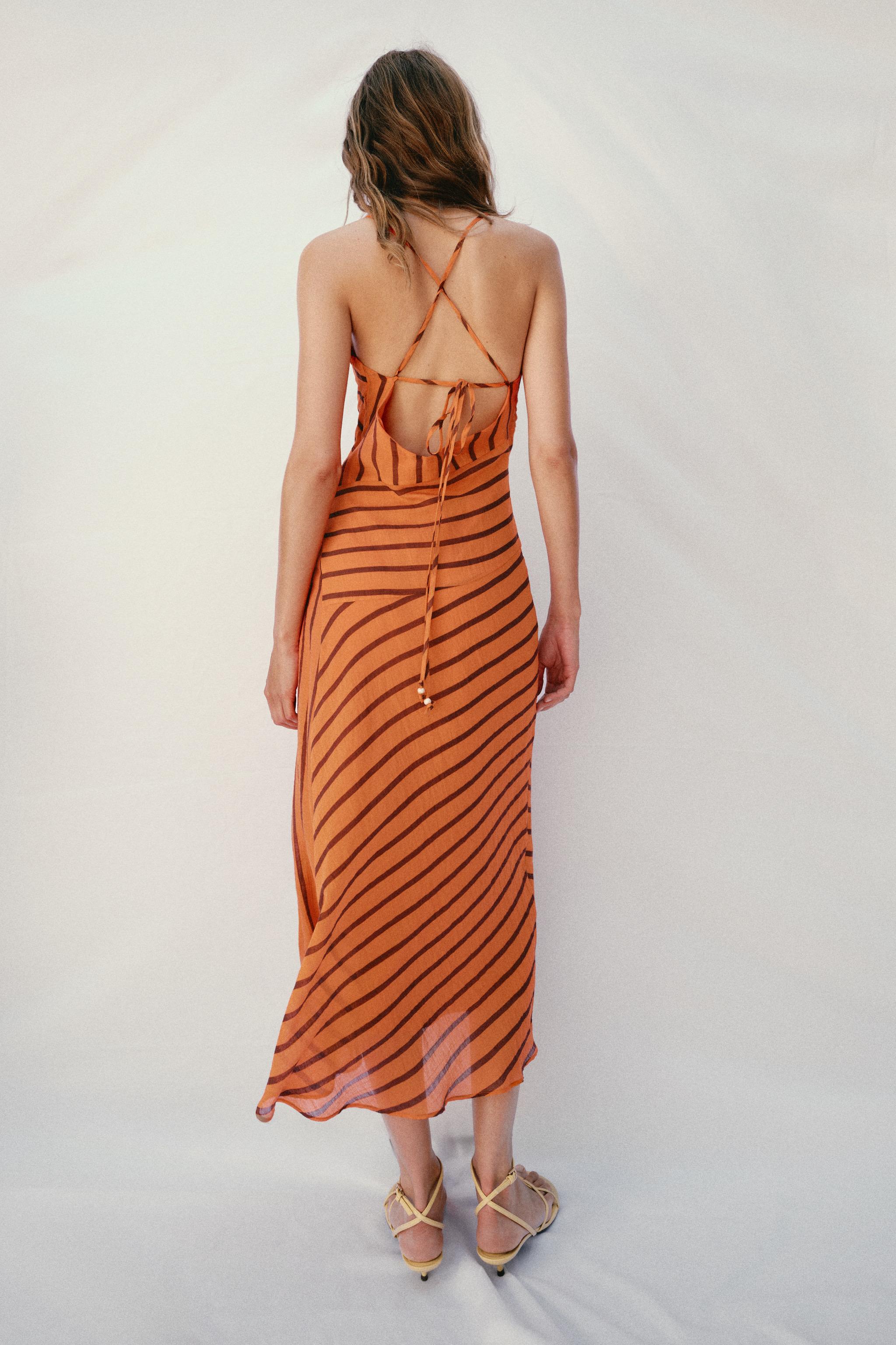 STRIPED STRAPPY MIDI DRESS